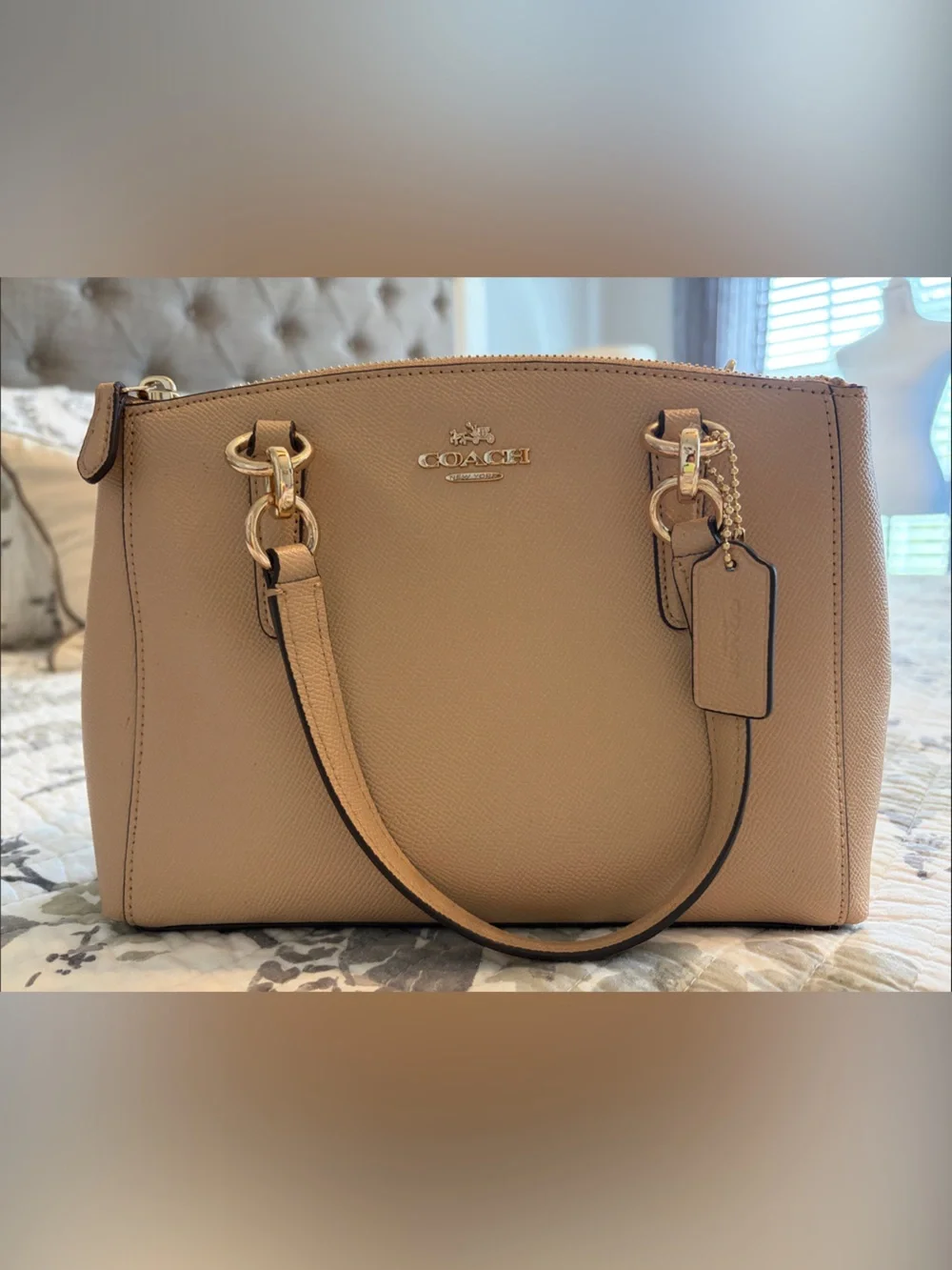 Coach Pebbled Leather Satchel in Beige with Gold Hardware with Matching Wristlet